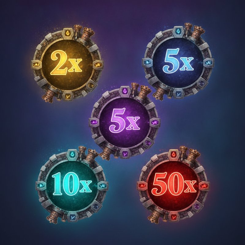 Circular multiplier badges showing floor values