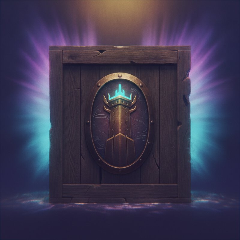 Tower Rush wooden crate with metal shield emblem